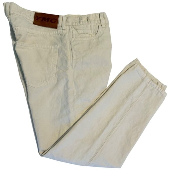 SIZE 30 YMC Off-White MENS Tearaway Jeans Straight Leg Cream Jeans - Picture 6 of 12